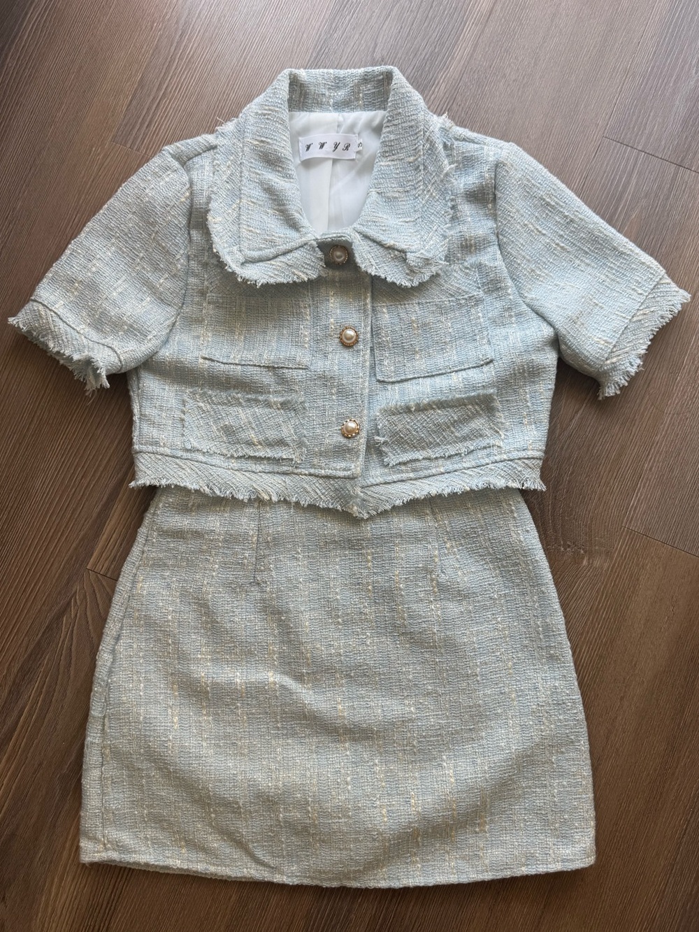 Light Blue Tweed Two-Piece Dress Set